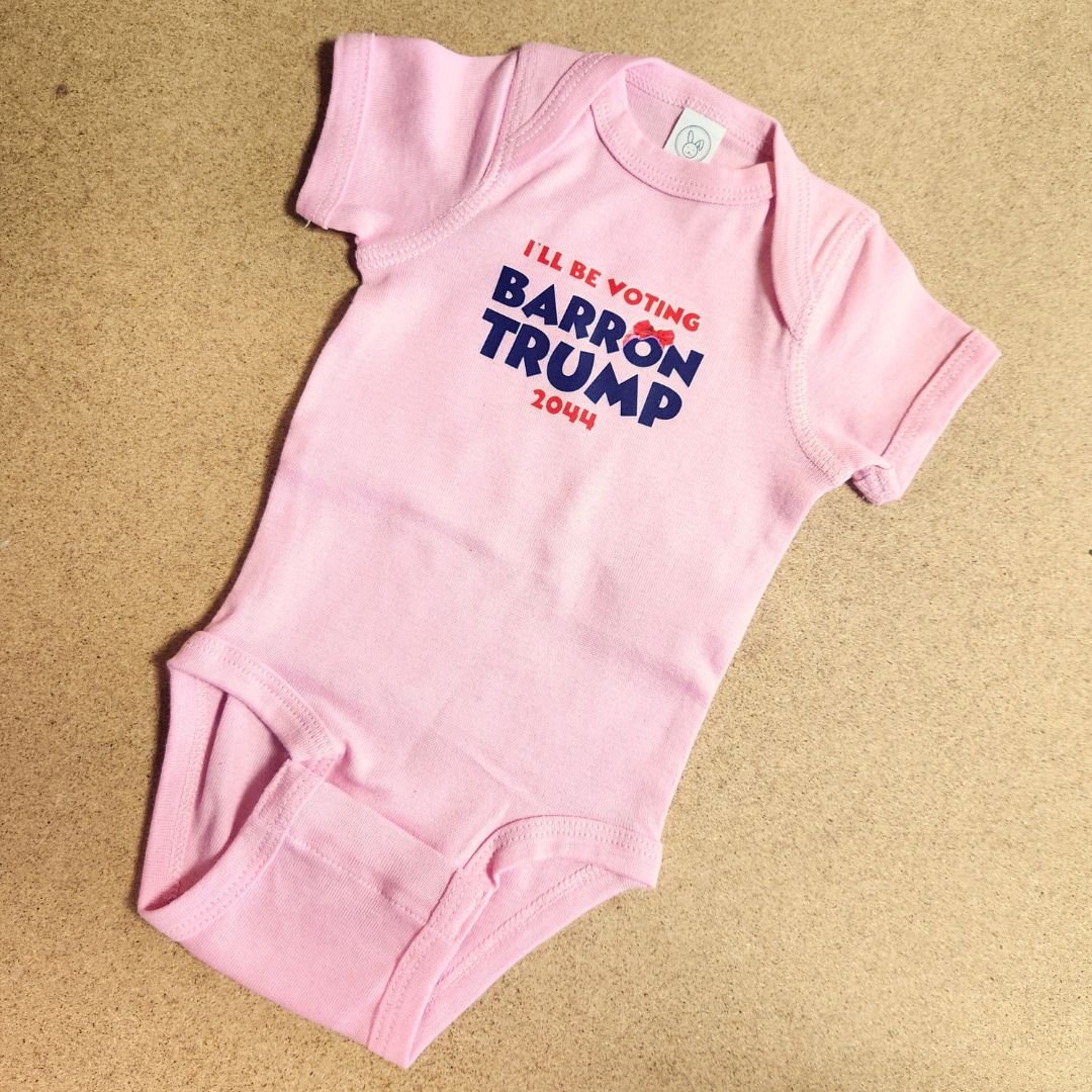 Exclusive: I'll Be Voting Barron Trump 2044 Baby Onesie - PatriotDepot.com