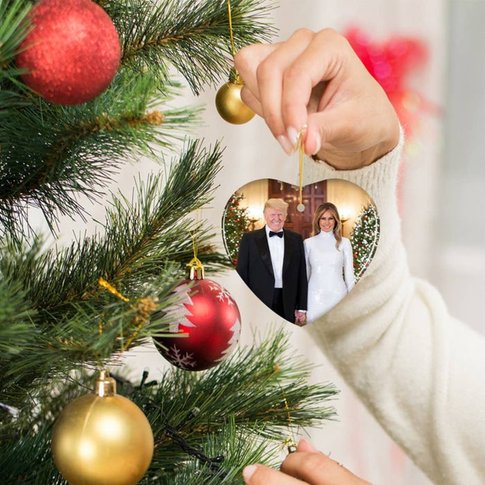 Trump and Melania White House Christmas Ornament (w/Velvet Pouch)