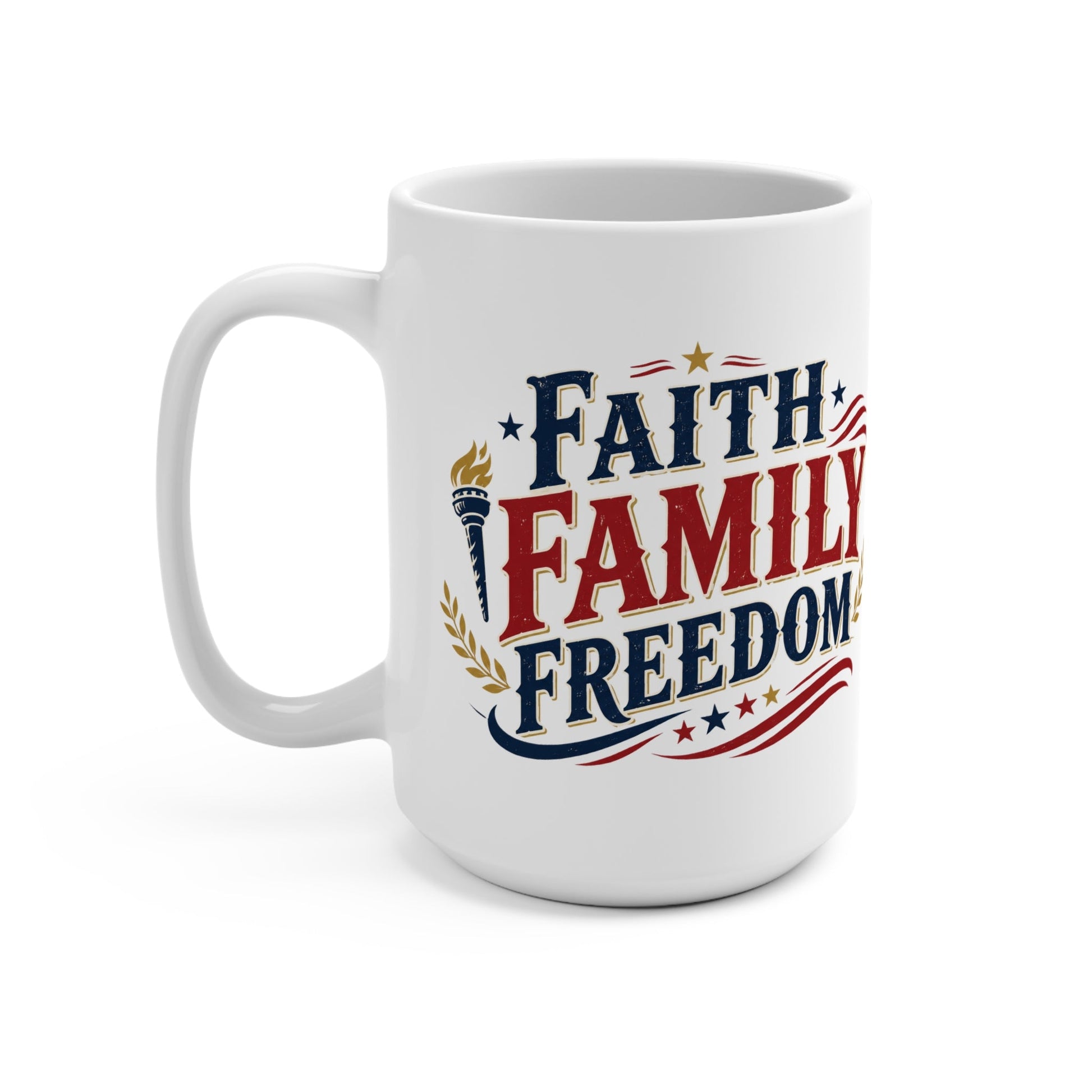 Faith Family Freedom Mug | Patriotic 15oz Coffee Mug - PatriotDepot.com