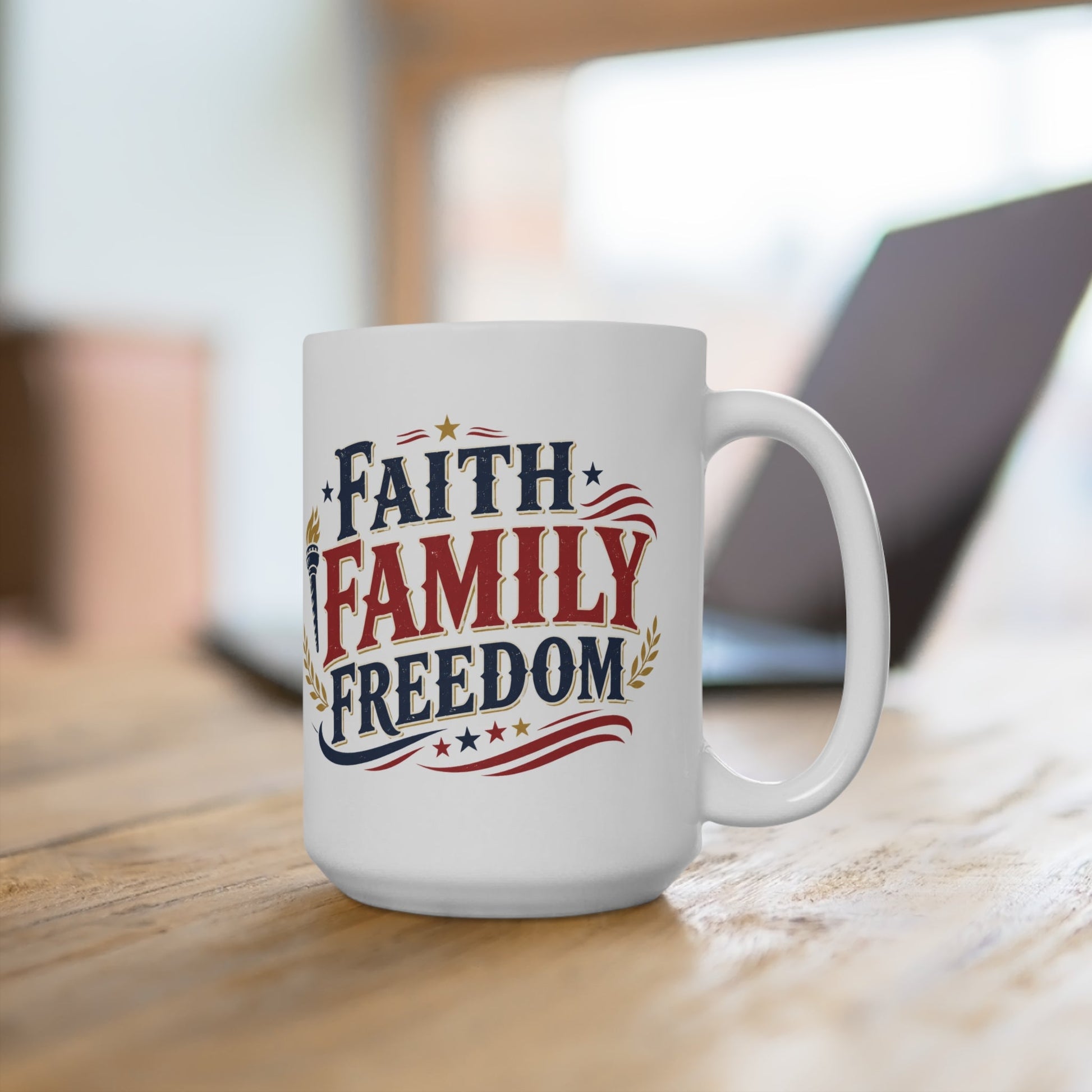 Faith Family Freedom Mug | Patriotic 15oz Coffee Mug - PatriotDepot.com