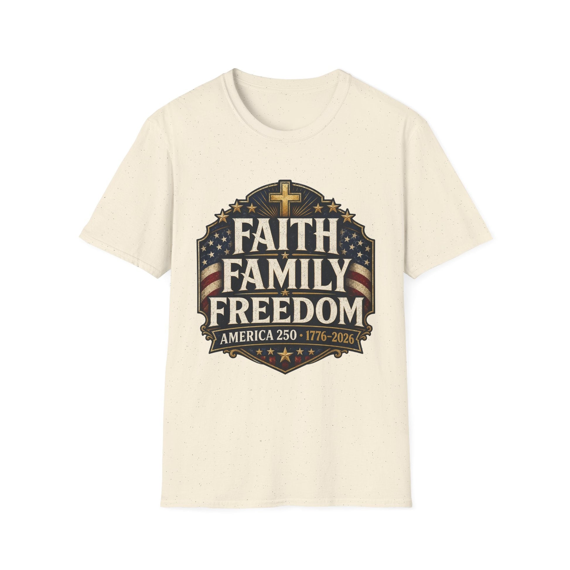 Faith • Family • Freedom Patriotic T-Shirt – Vintage Cross & Flag Tee | S–5XL - PatriotDepot.com