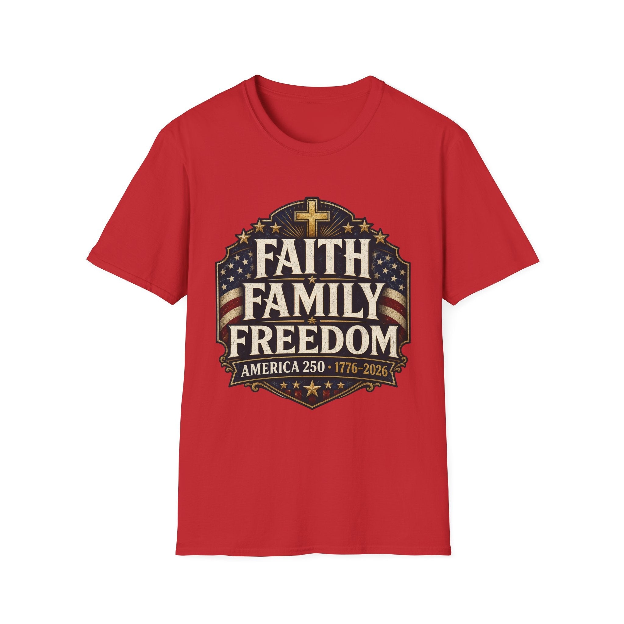 Faith • Family • Freedom Patriotic T-Shirt – Vintage Cross & Flag Tee | S–5XL - PatriotDepot.com