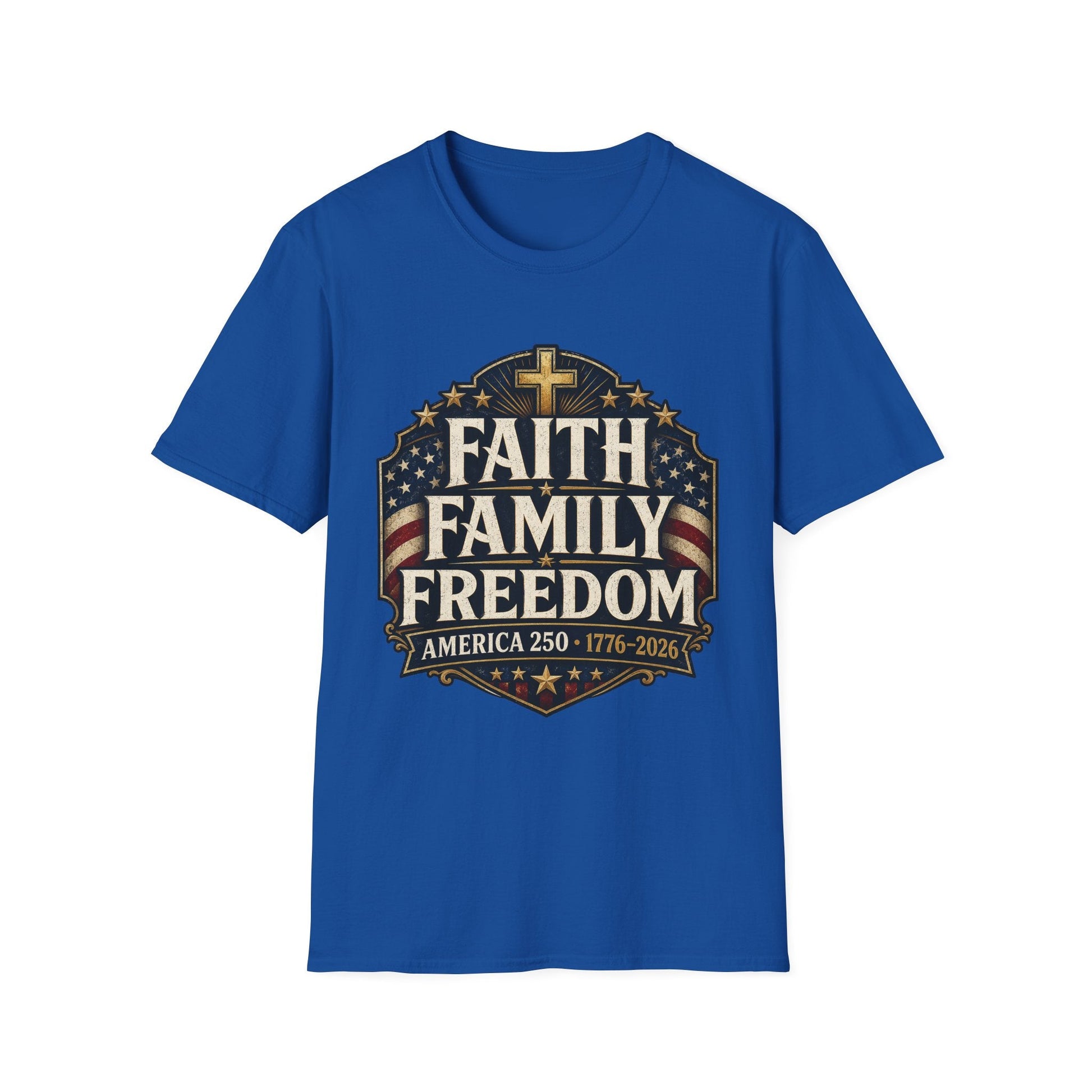 Faith • Family • Freedom Patriotic T-Shirt – Vintage Cross & Flag Tee | S–5XL - PatriotDepot.com