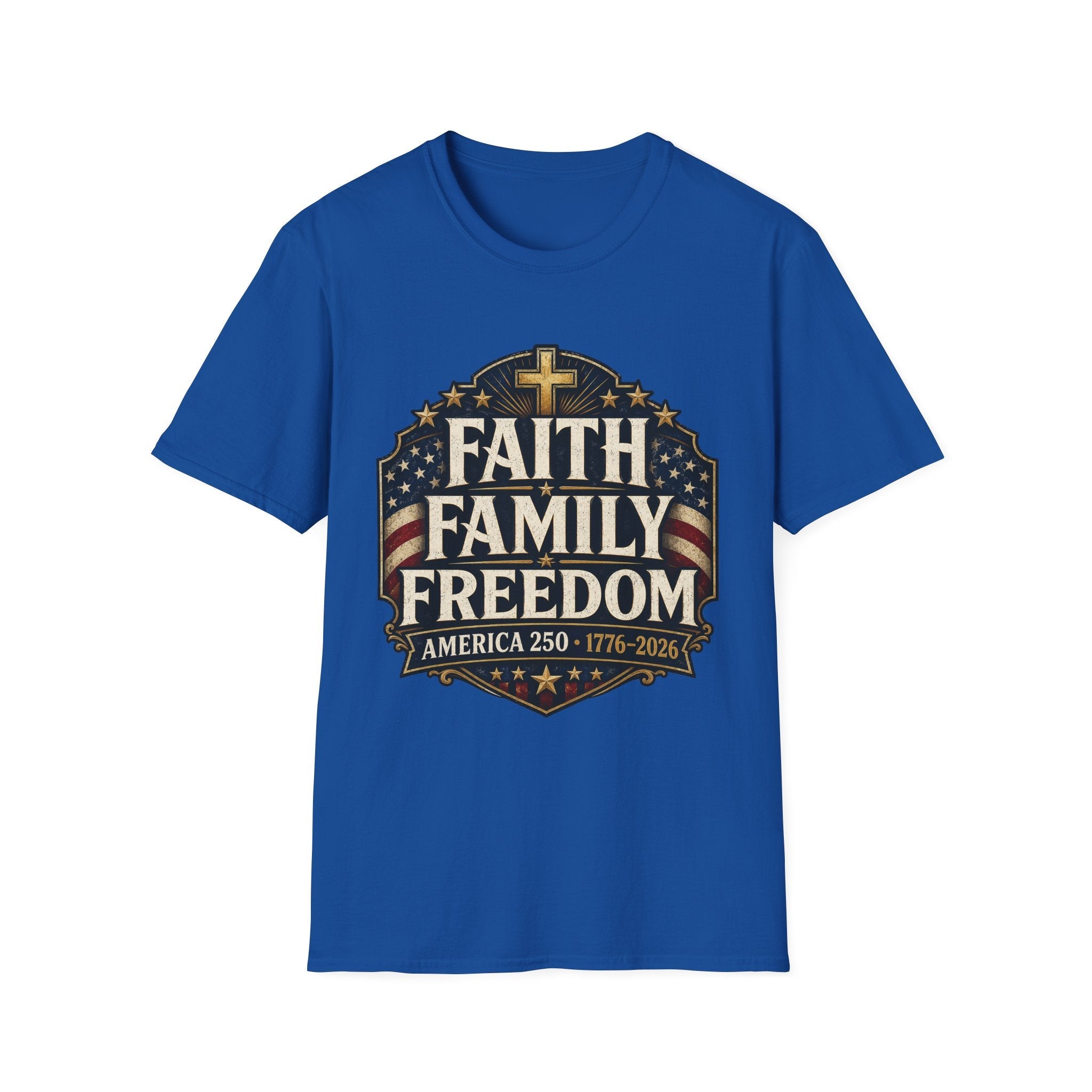 Faith • Family • Freedom Patriotic T-Shirt – Vintage Cross & Flag Tee | S–5XL - PatriotDepot.com