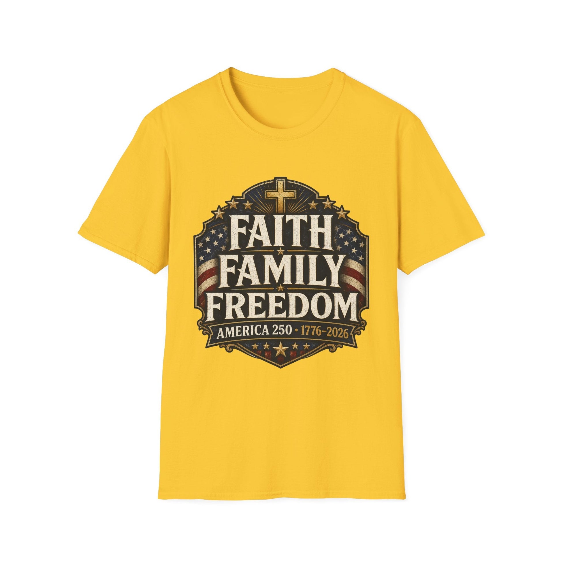 Faith • Family • Freedom Patriotic T-Shirt – Vintage Cross & Flag Tee | S–5XL - PatriotDepot.com