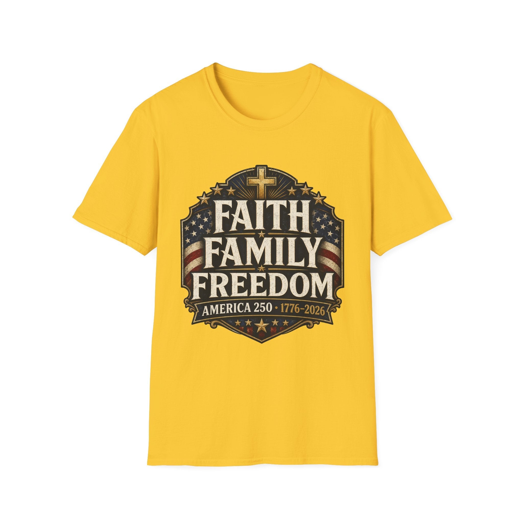 Faith • Family • Freedom Patriotic T-Shirt – Vintage Cross & Flag Tee | S–5XL - PatriotDepot.com