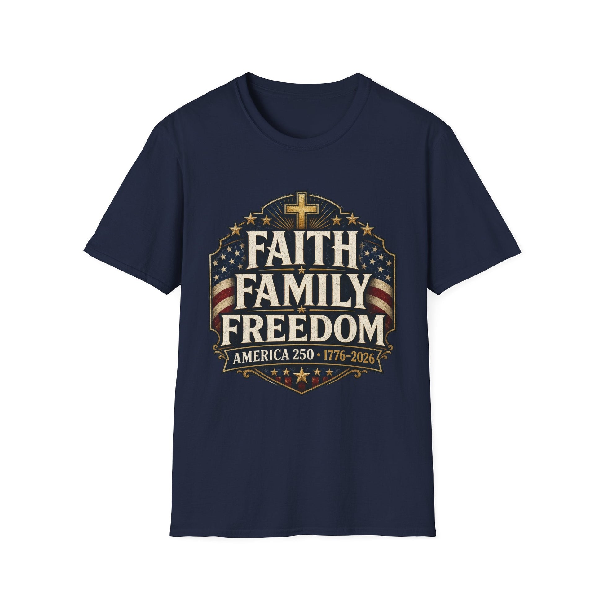 Faith • Family • Freedom Patriotic T-Shirt – Vintage Cross & Flag Tee | S–5XL - PatriotDepot.com