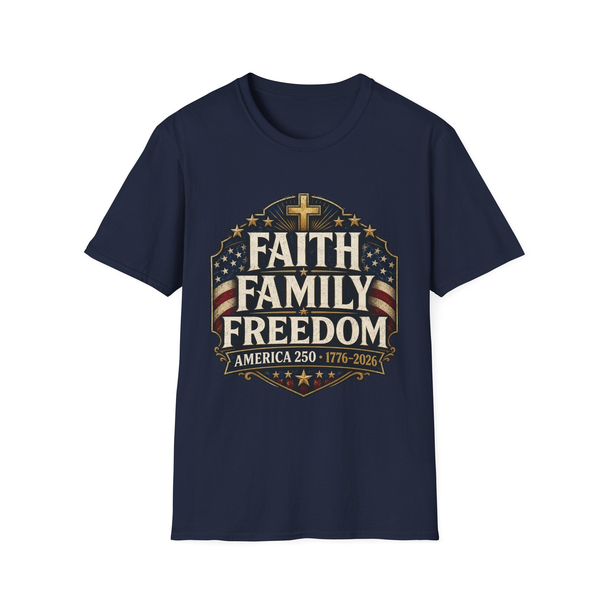 Faith • Family • Freedom Patriotic T-Shirt – Vintage Cross & Flag Tee | S–5XL - PatriotDepot.com