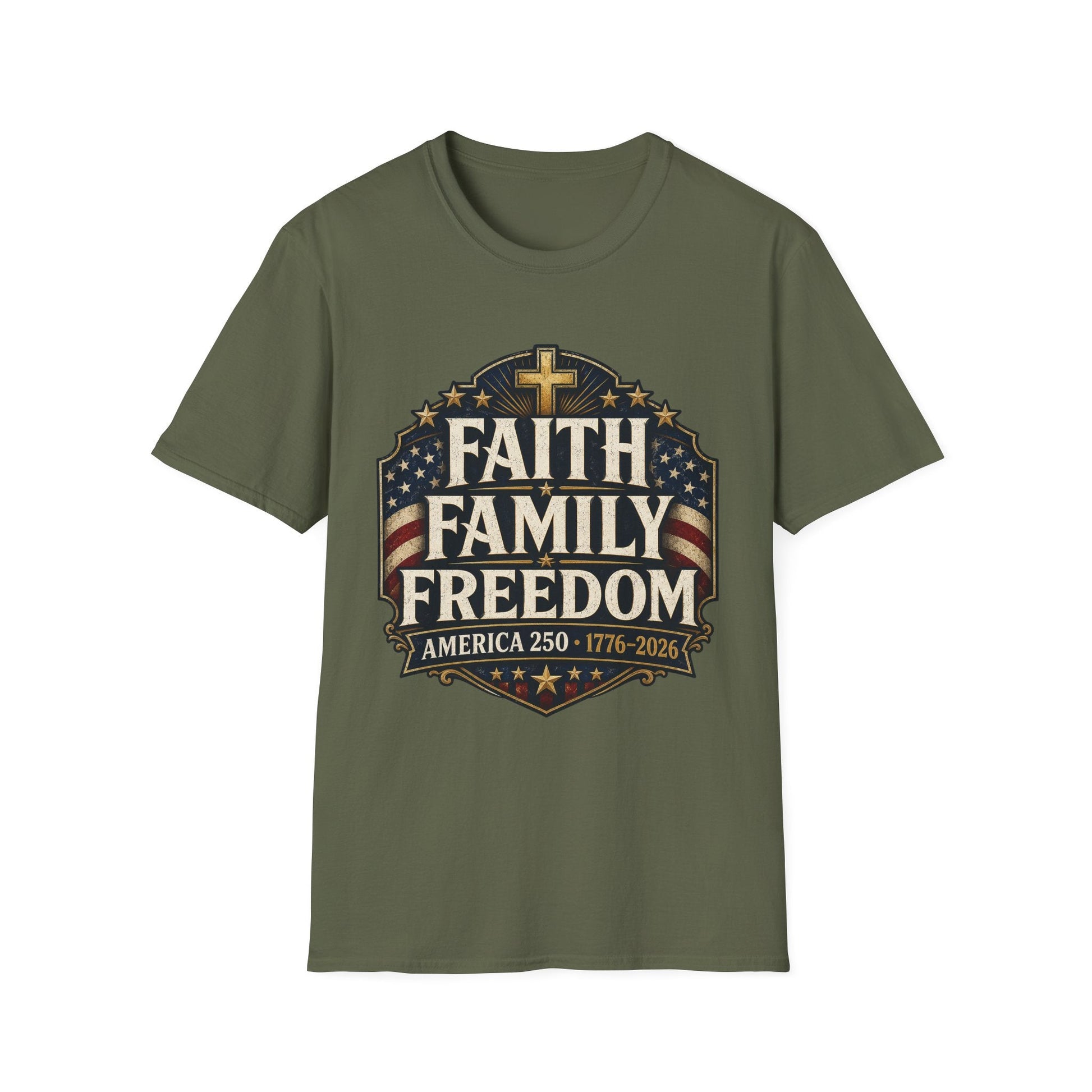 Faith • Family • Freedom Patriotic T-Shirt – Vintage Cross & Flag Tee | S–5XL - PatriotDepot.com