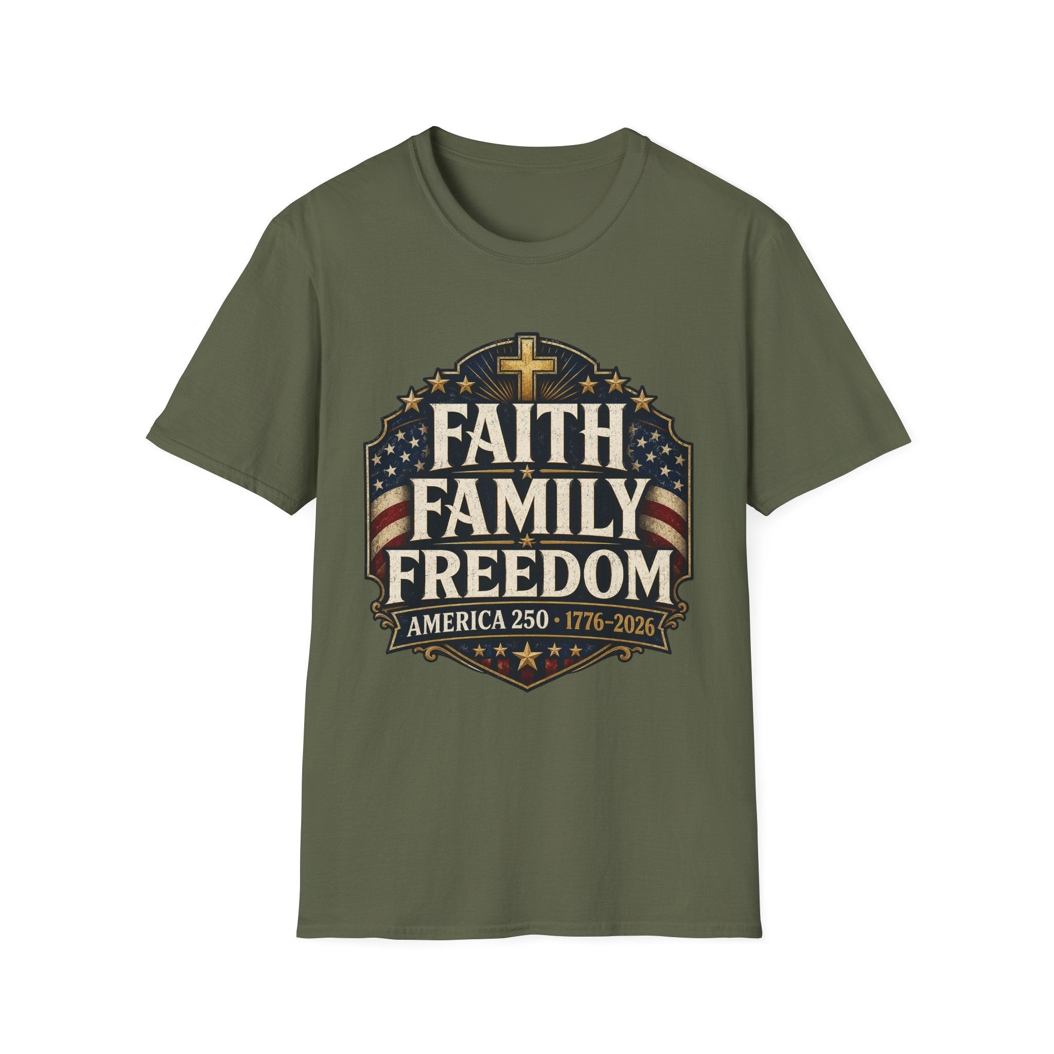 Faith • Family • Freedom Patriotic T-Shirt – Vintage Cross & Flag Tee | S–5XL - PatriotDepot.com