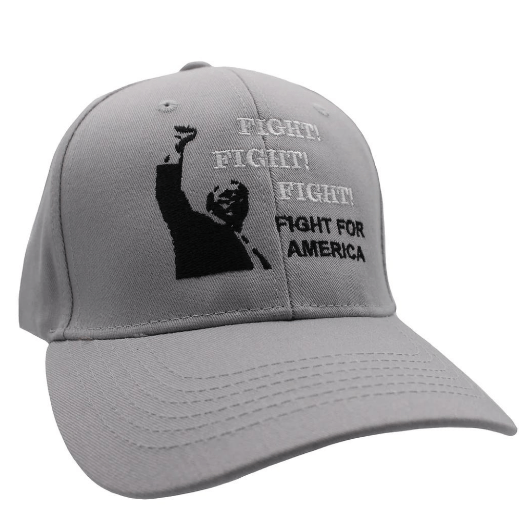 Fight! Fight! Fight! Fight for America Custom Embroidered Hat (Gray) - PatriotDepot.com