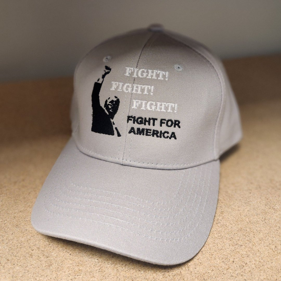 Fight! Fight! Fight! Fight for America Custom Embroidered Hat (Gray) - PatriotDepot.com