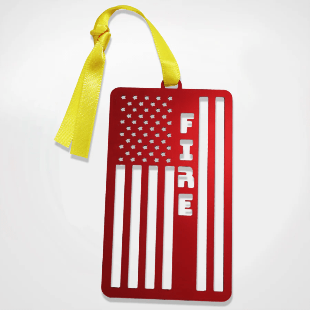Fire Dept Thin Red Line Honor Ornament (Metallic Plating) - PatriotDepot.com