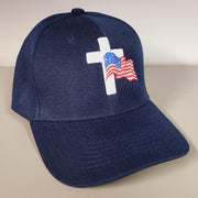 Flag and Cross Custom Embroidered Hat (Navy) - PatriotDepot.com