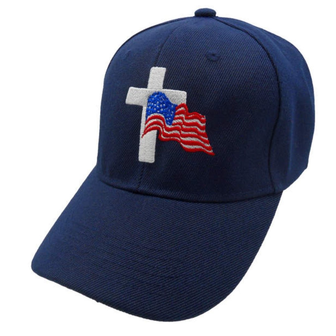 Flag and Cross Custom Embroidered Hats (5 Colors Choices) - PatriotDepot.com