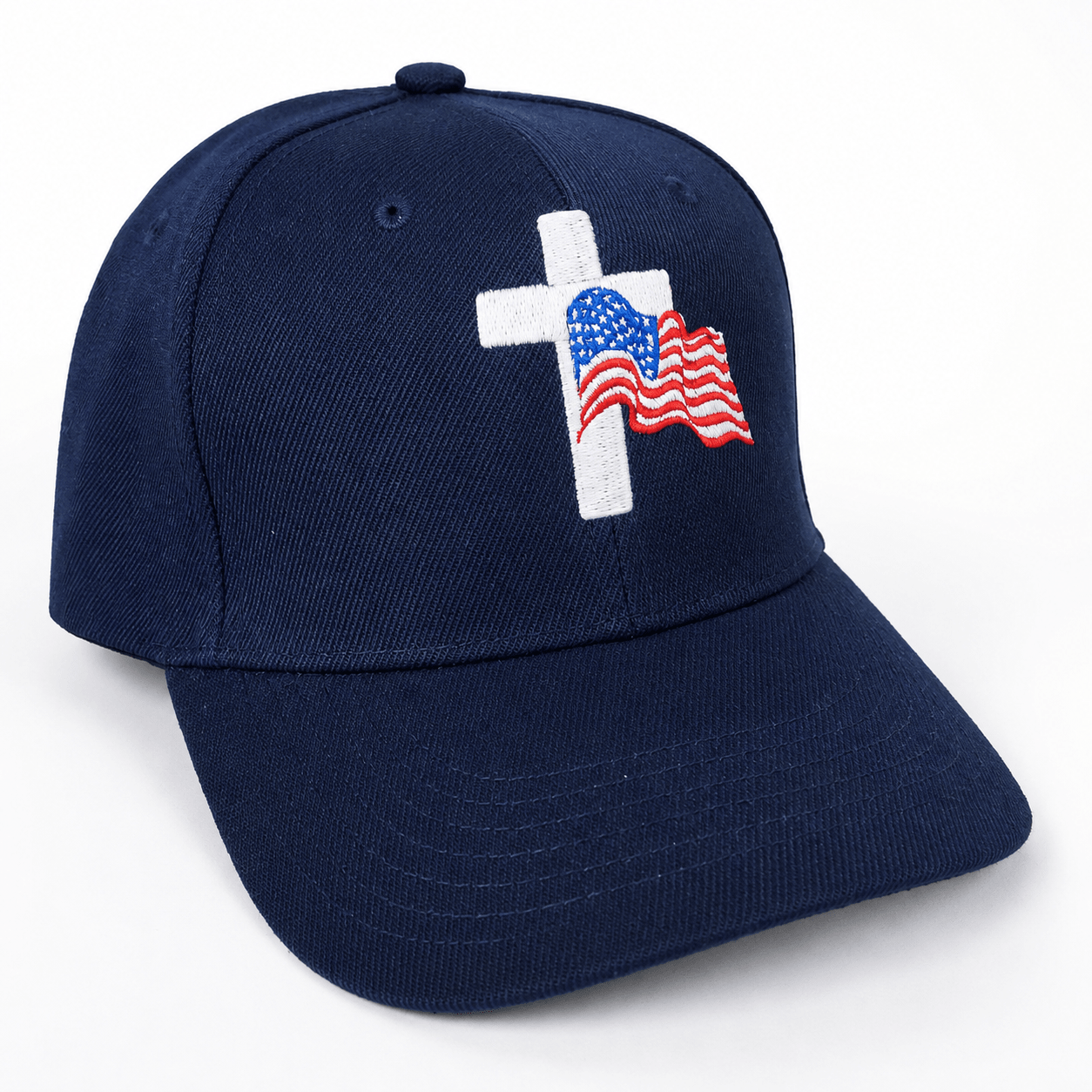 Flag & Cross Custom Embroidered Hat | Navy | Patriotic Baseball Cap - PatriotDepot.com