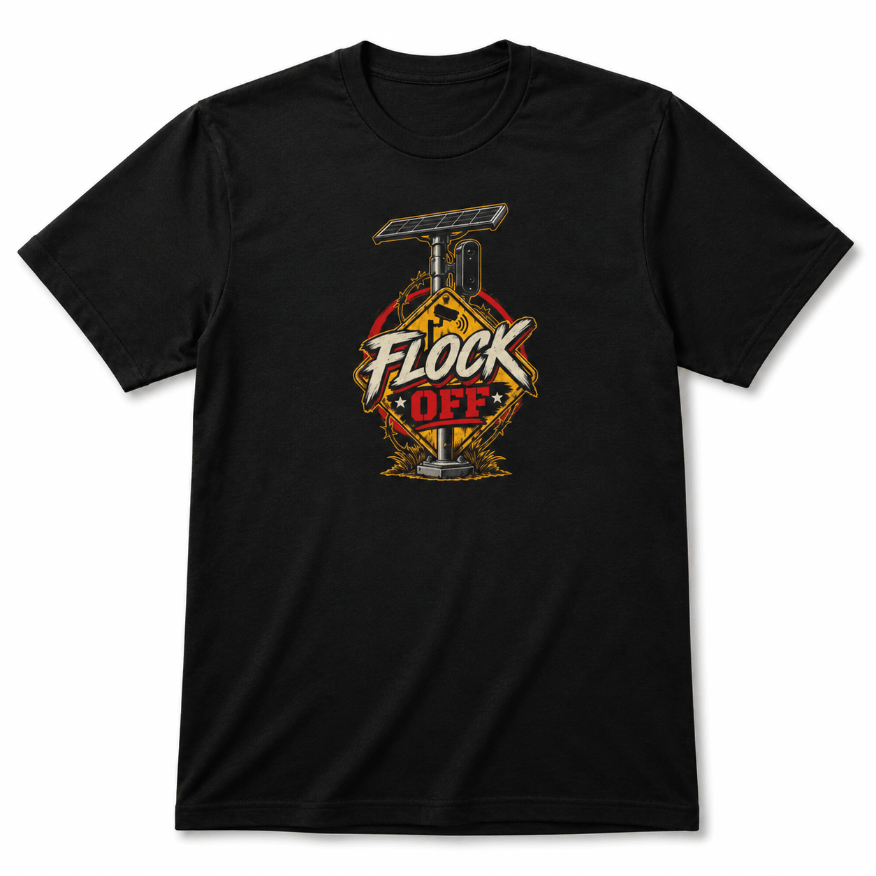 Flock Off Surveillance Camera T-Shirt | Stop Government Spying | Anti-Surveillance Patriotic Tee - PatriotDepot.com