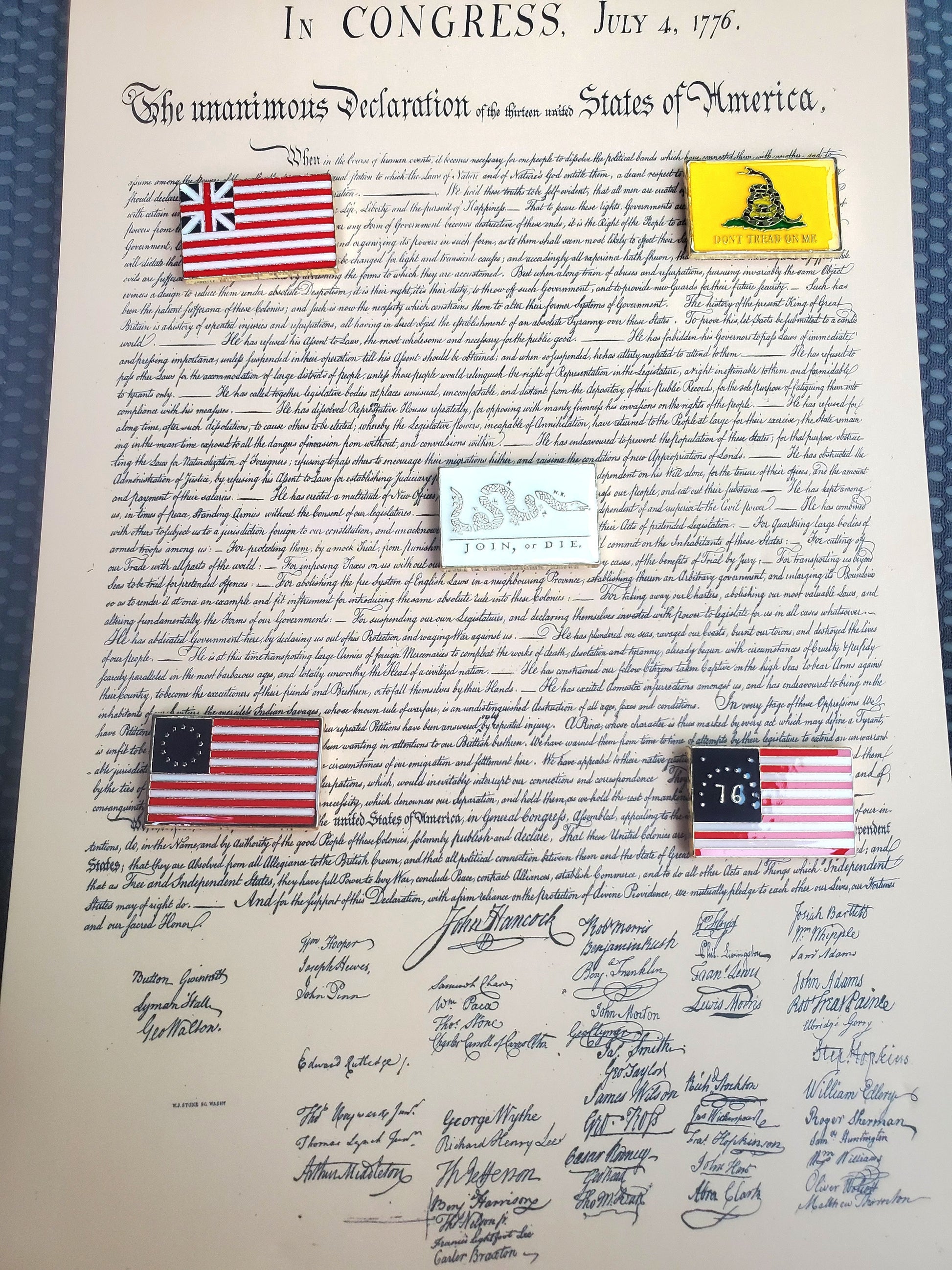 Founding Flags Cloisonné Pin Collection | 5-Pin Set on Constitutional Parchment | 1776-2026 Limited Edition - PatriotDepot.com
