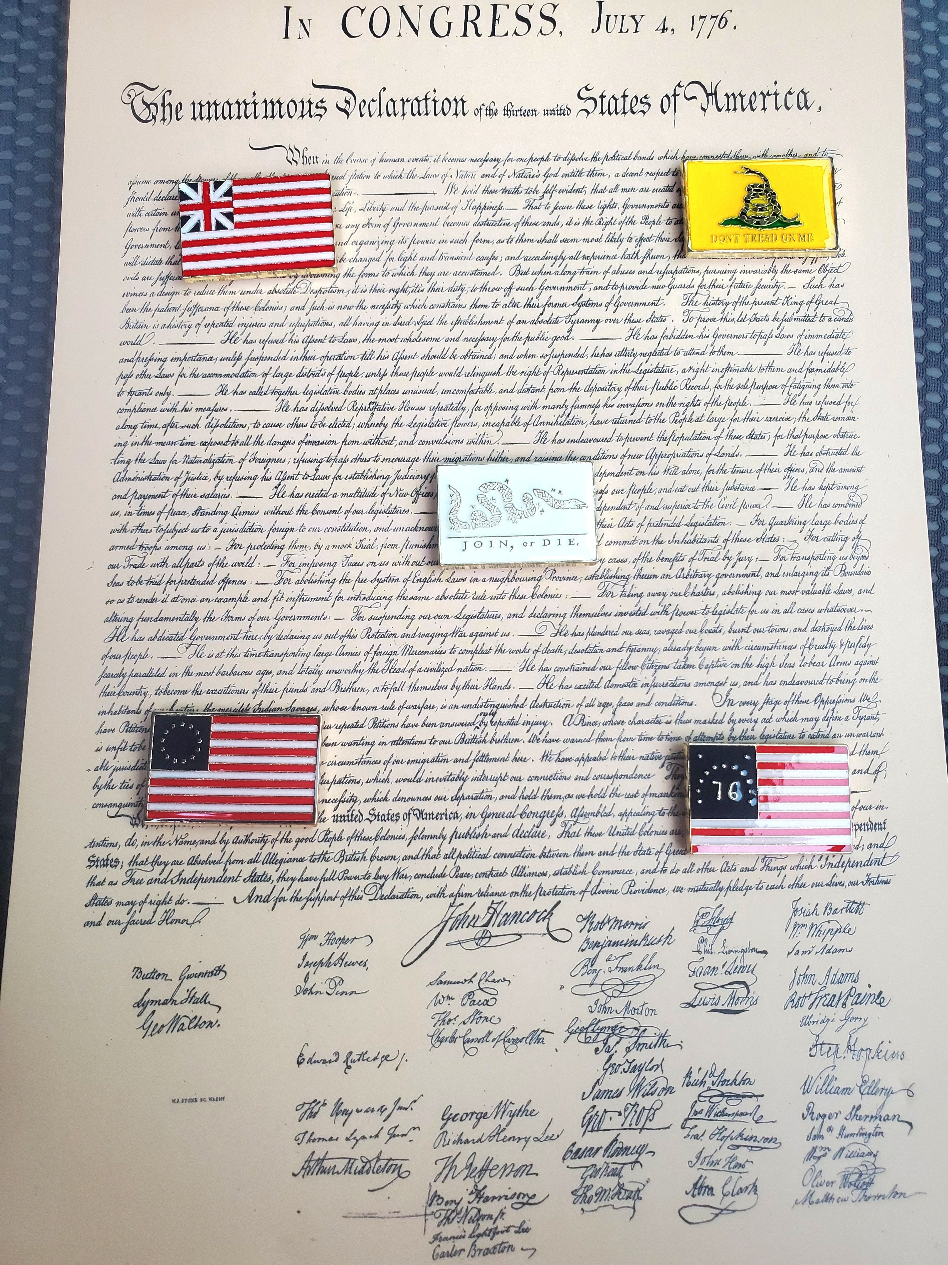 Founding Flags Cloisonné Pin Collection | 5-Pin Set on Constitutional Parchment | 1776-2026 Limited Edition - PatriotDepot.com