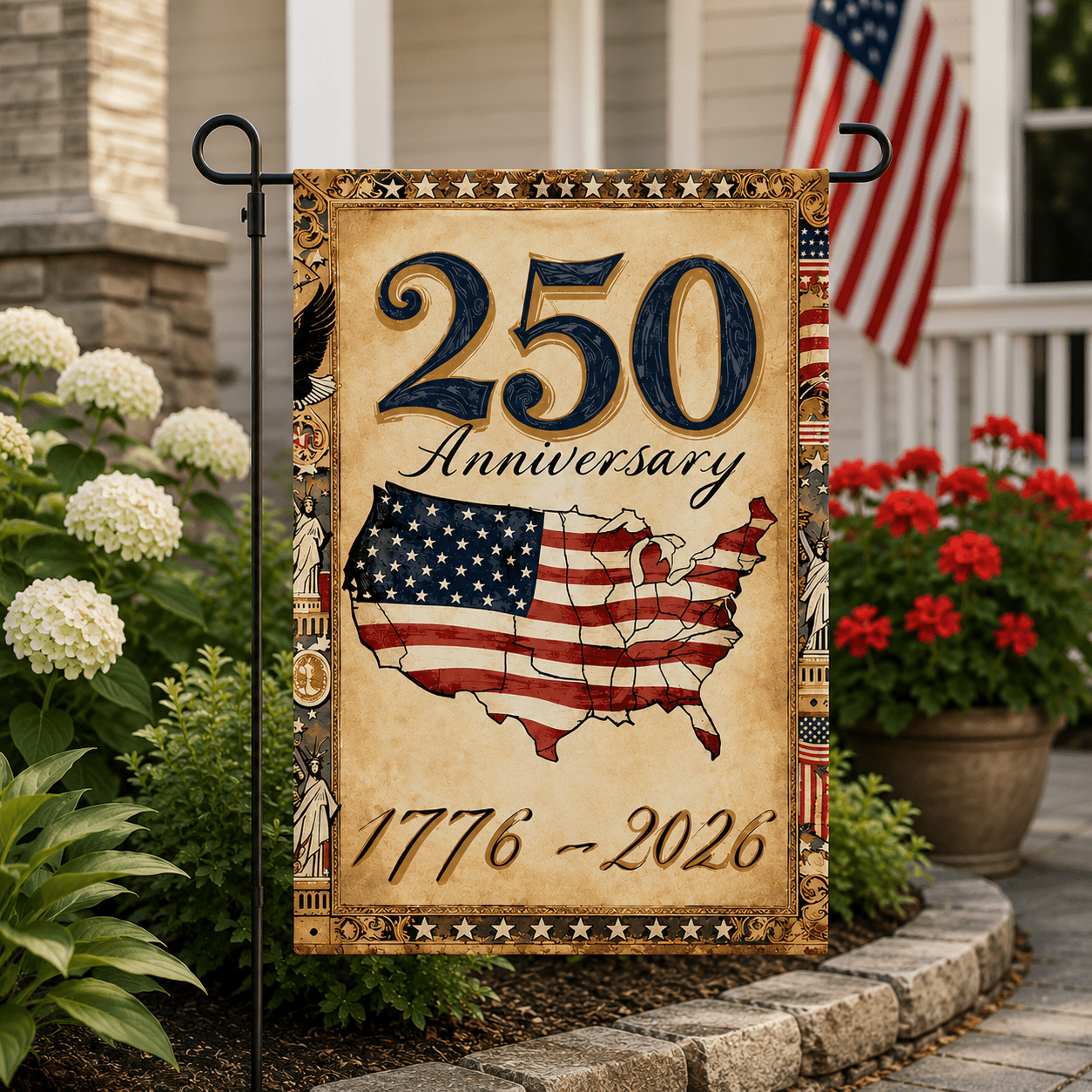 Founding Spirit | America’s 250th Anniversary Patriotic Garden Flag (1776–2026) - PatriotDepot.com