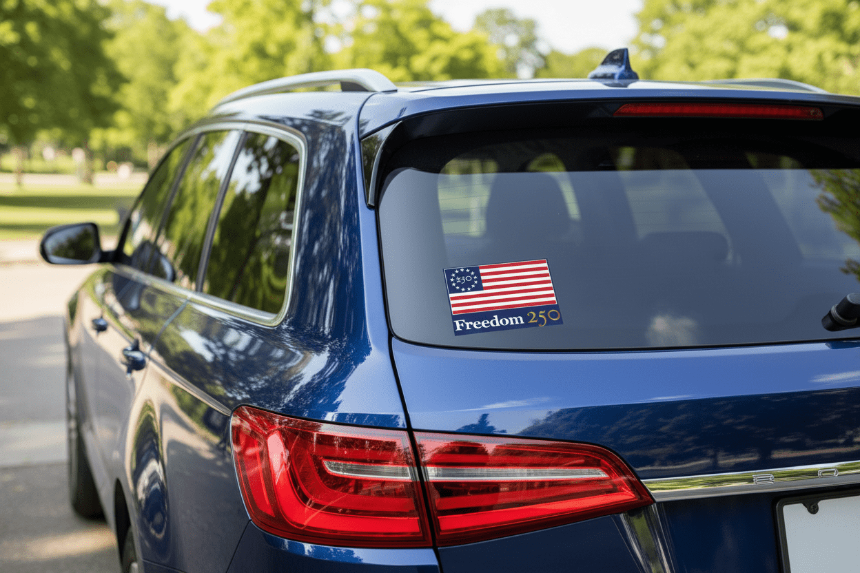 Freedom 250 America's 250th Anniversary Auto Decal | Navy | 4" x 3" - PatriotDepot.com