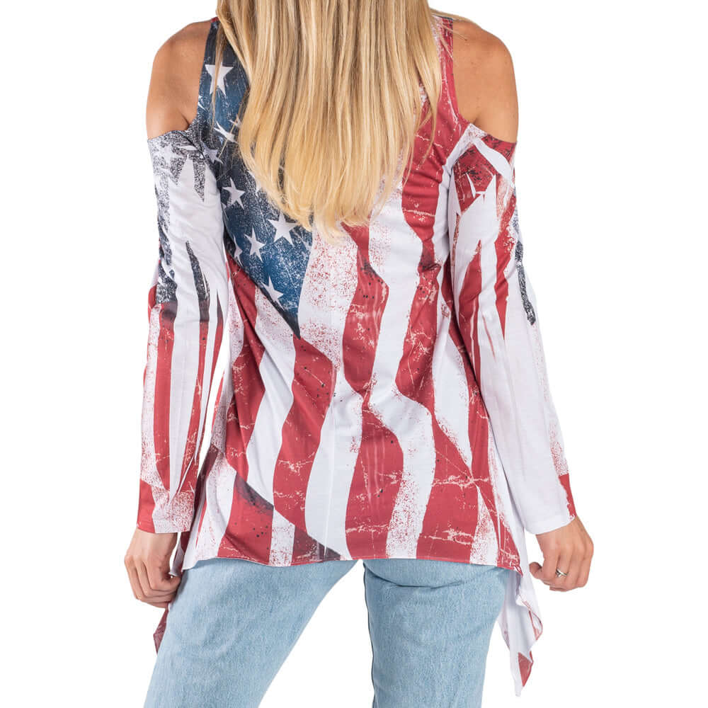 Freedom Flow Cold Shoulder Tunic - Women's American Flag Made in USA Top - PatriotDepot.com