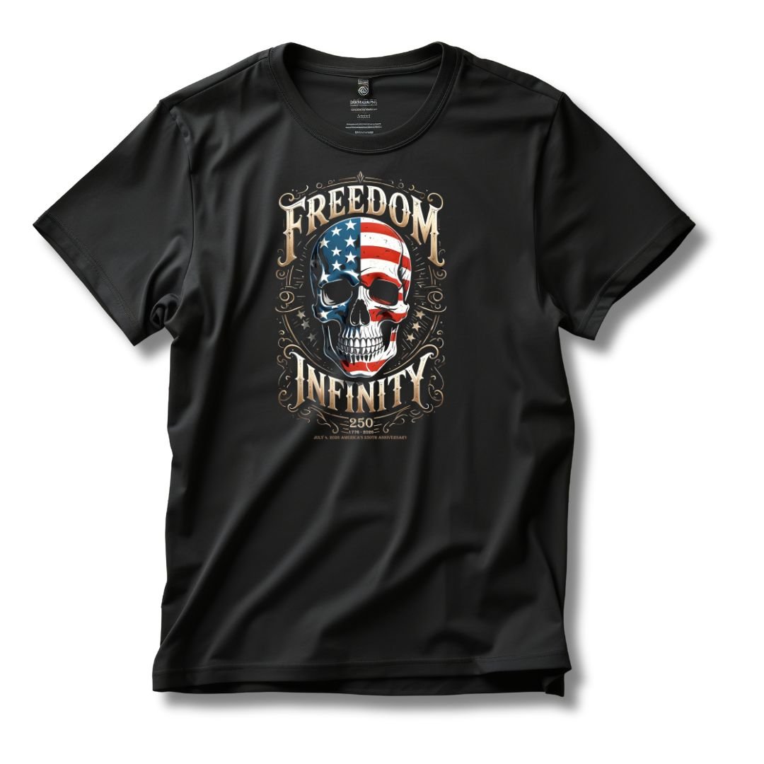 Freedom Infinity America 250 Years Skull T-Shirt - PatriotDepot.com