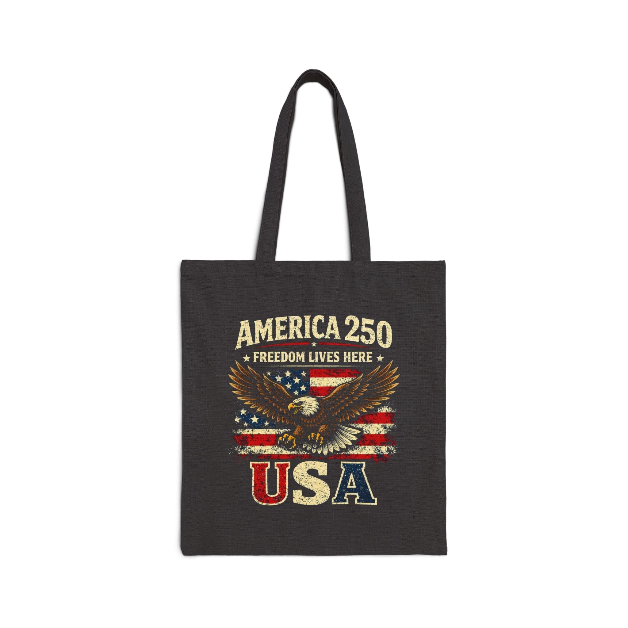 Freedom Lives Here Eagle Tote Bag | America 250 Patriotic Canvas Tote - PatriotDepot.com