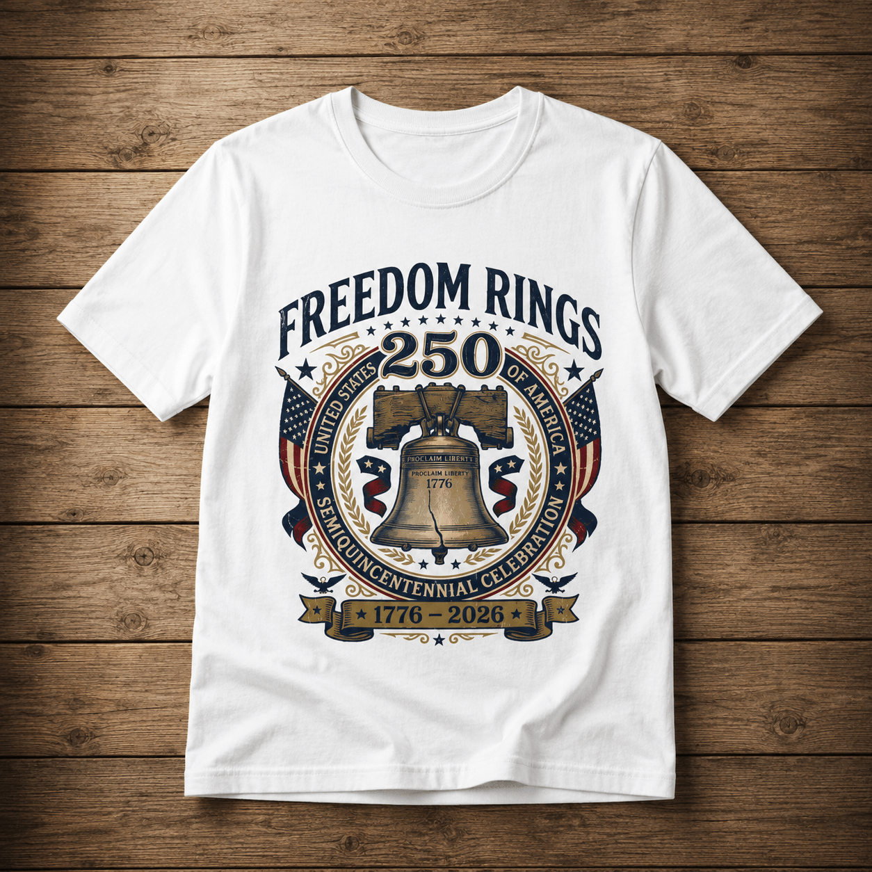 Freedom Rings Liberty Bell 250th Anniversary T-Shirt (1776–2026) - PatriotDepot.com