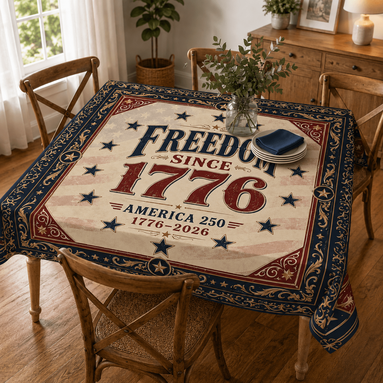 Freedom Since 1776 America's 250th Anniversary Custom Tablecloth - PatriotDepot.com