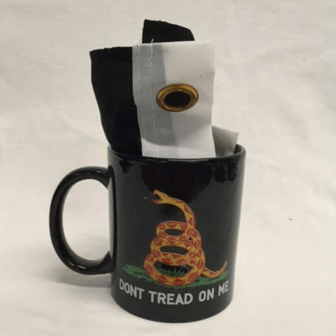 Gadsden Blackout DTOM Ceramic 12oz Mug with 12"x18" Flag - PatriotDepot.com