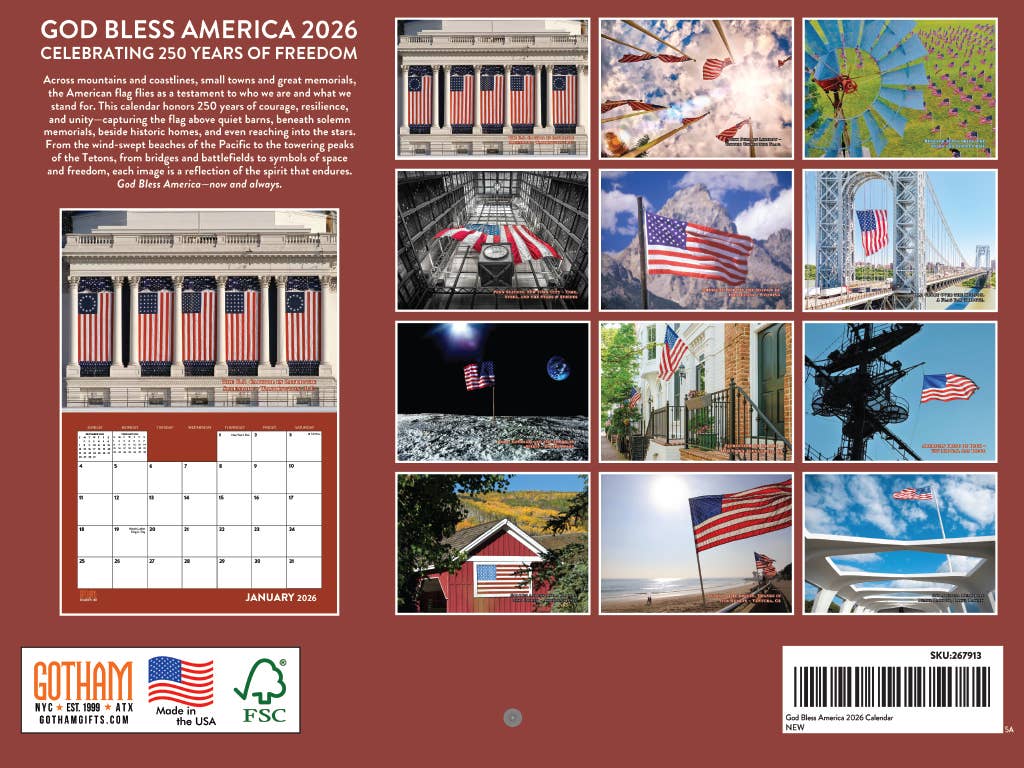 God Bless America 2026 Wall Calendar — Celebrating 250 Years of Freedom - PatriotDepot.com