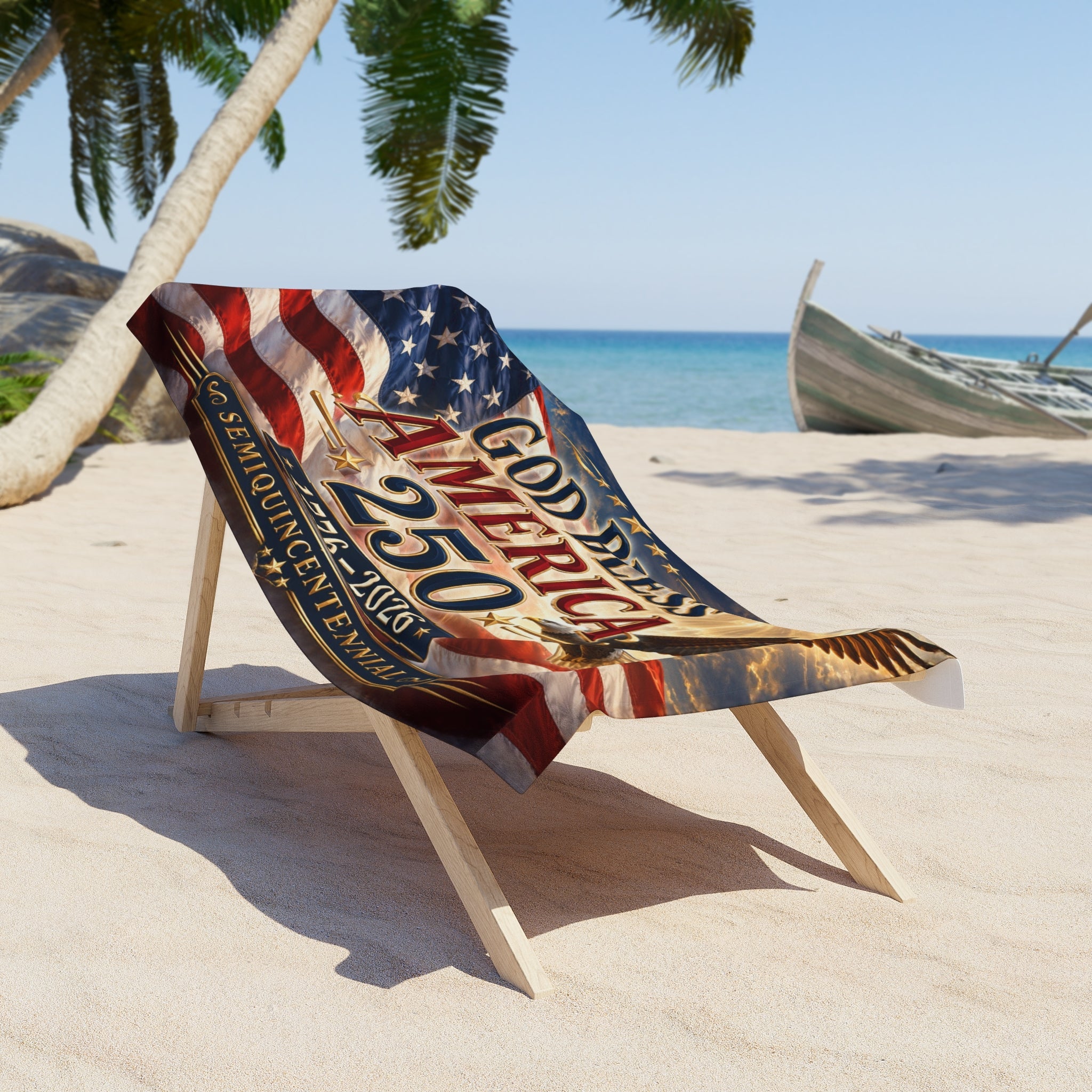 God Bless America 250 Custom Beach Towel — 1776–2026 Semiquincentennial - PatriotDepot.com