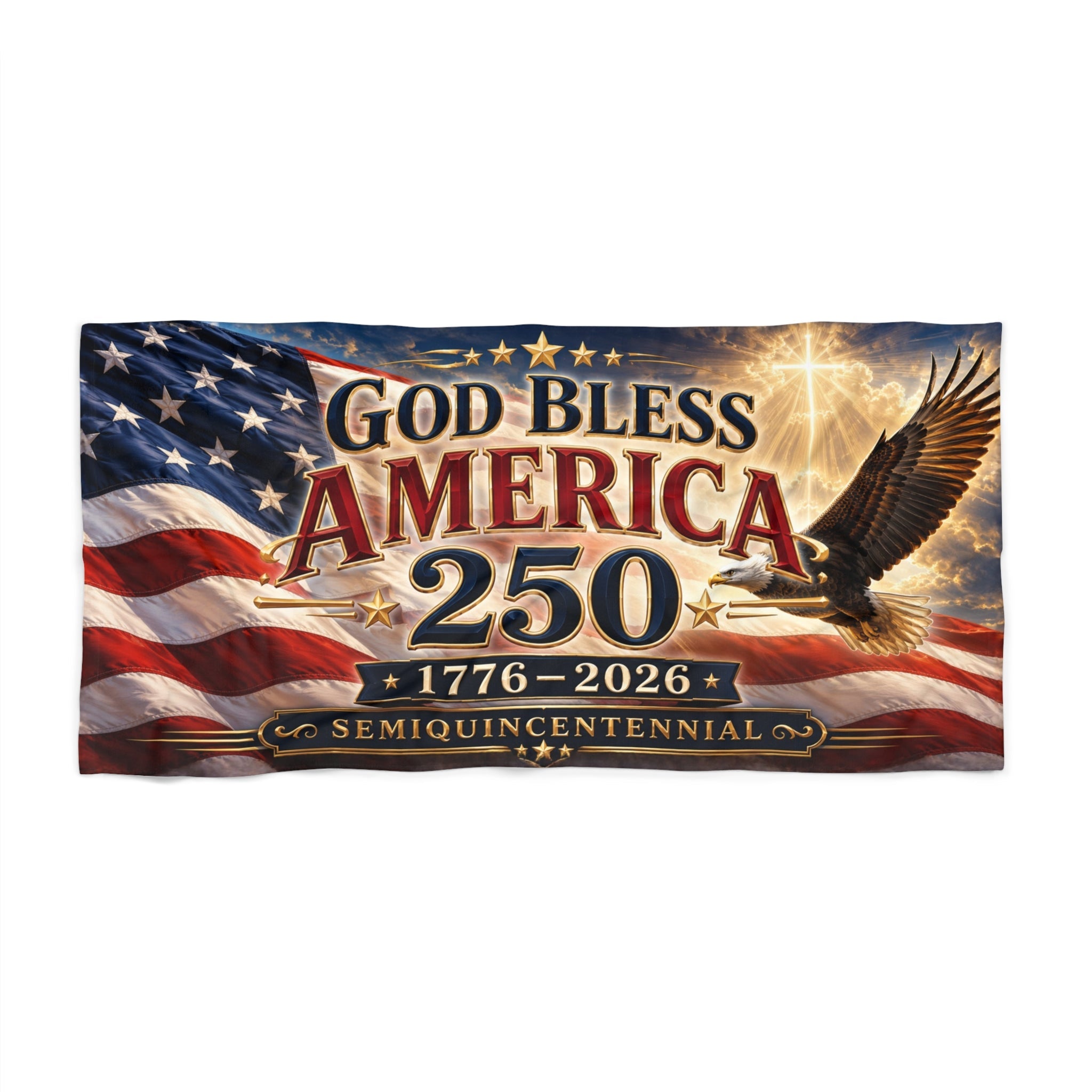 God Bless America 250 Custom Beach Towel — 1776–2026 Semiquincentennial - PatriotDepot.com