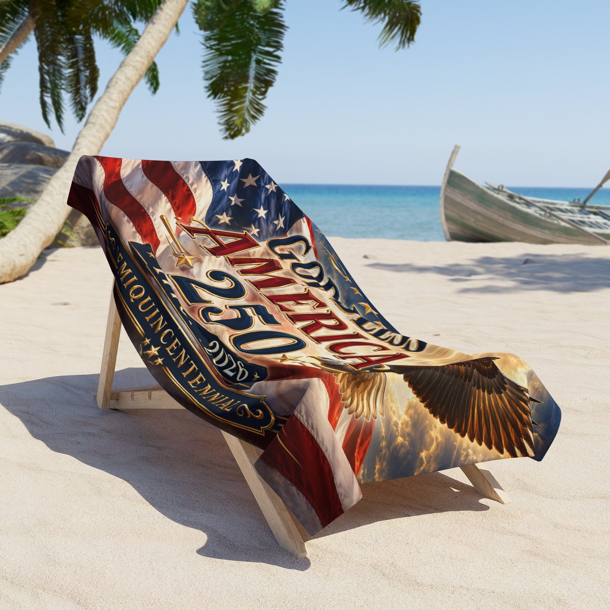 God Bless America 250 Custom Beach Towel — 1776–2026 Semiquincentennial