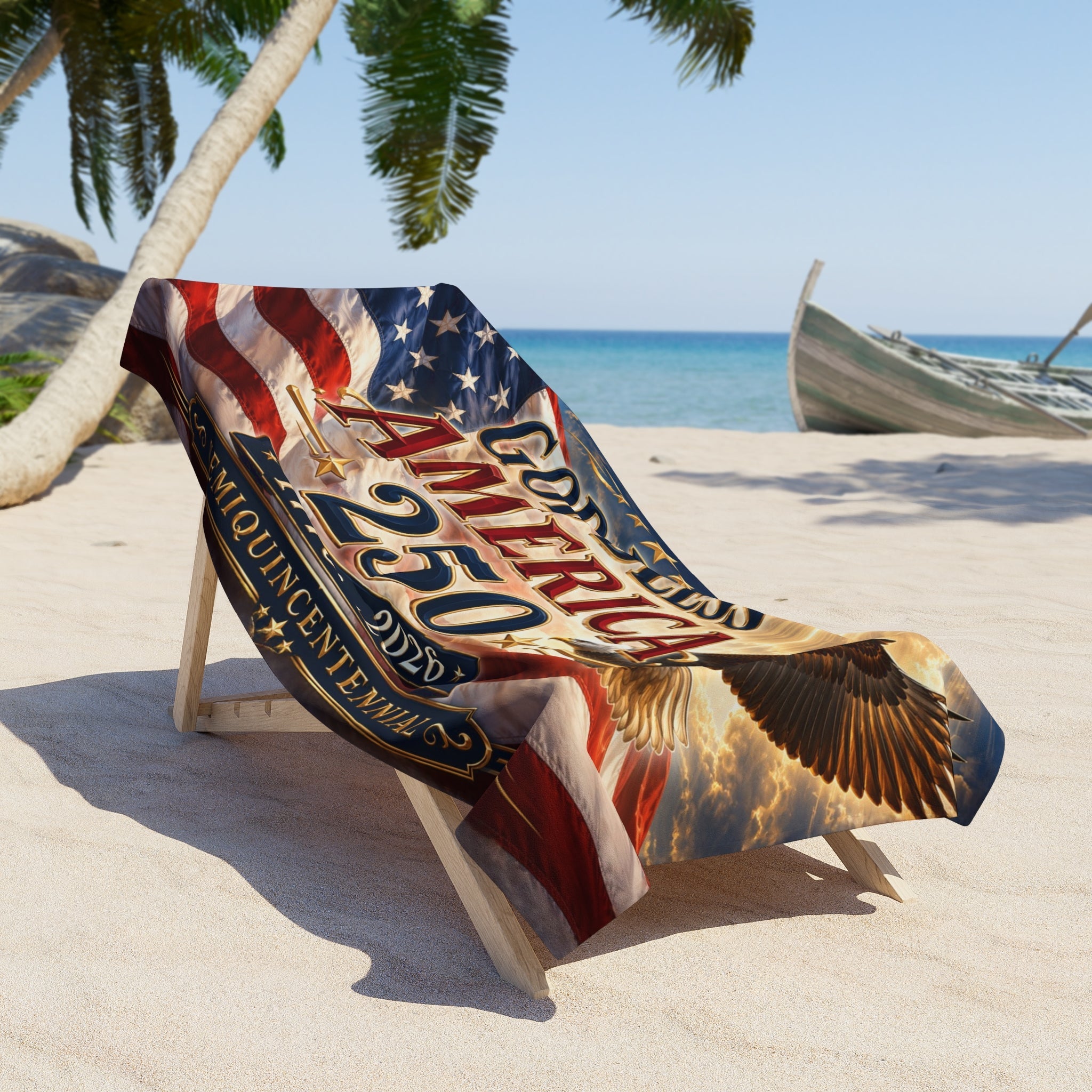 God Bless America 250 Custom Beach Towel — 1776–2026 Semiquincentennial - PatriotDepot.com