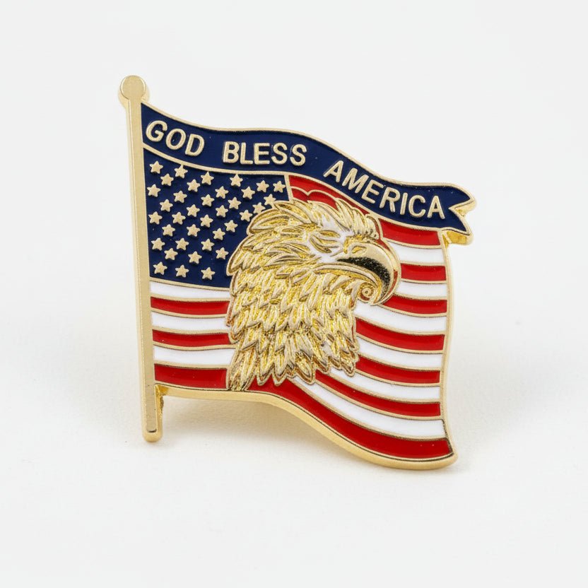 God Bless America Flag and Eagle Enamel Lapel Pin - PatriotDepot.com