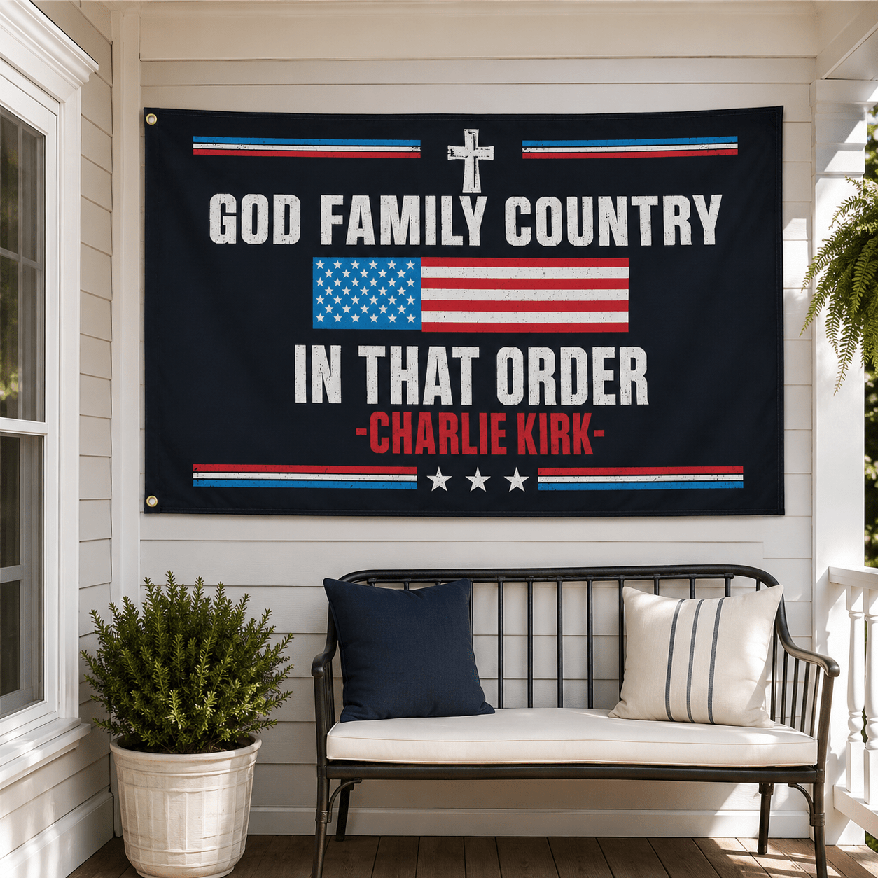 "God, Family, Country – In That Order" Charlie Kirk 3'x5' Flag - PatriotDepot.com