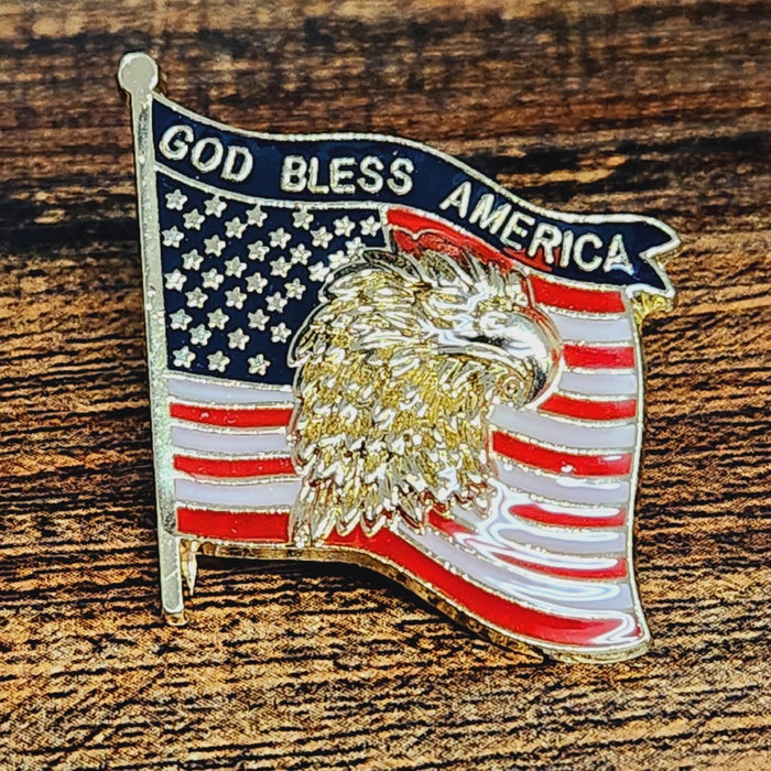God Bless America Flag and Eagle Enamel Lapel Pin