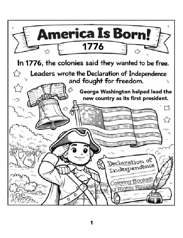 Happy 250th Birthday America! Patriotic Coloring Book for Kids | 24 Pages | 8.5" x 11" - PatriotDepot.com