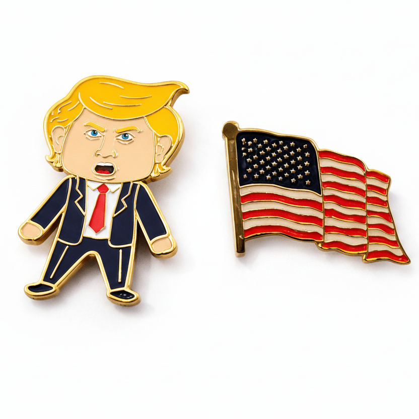 Happy Trump Classic Gold - Plated Enamel Lapel Pin - PatriotDepot.com