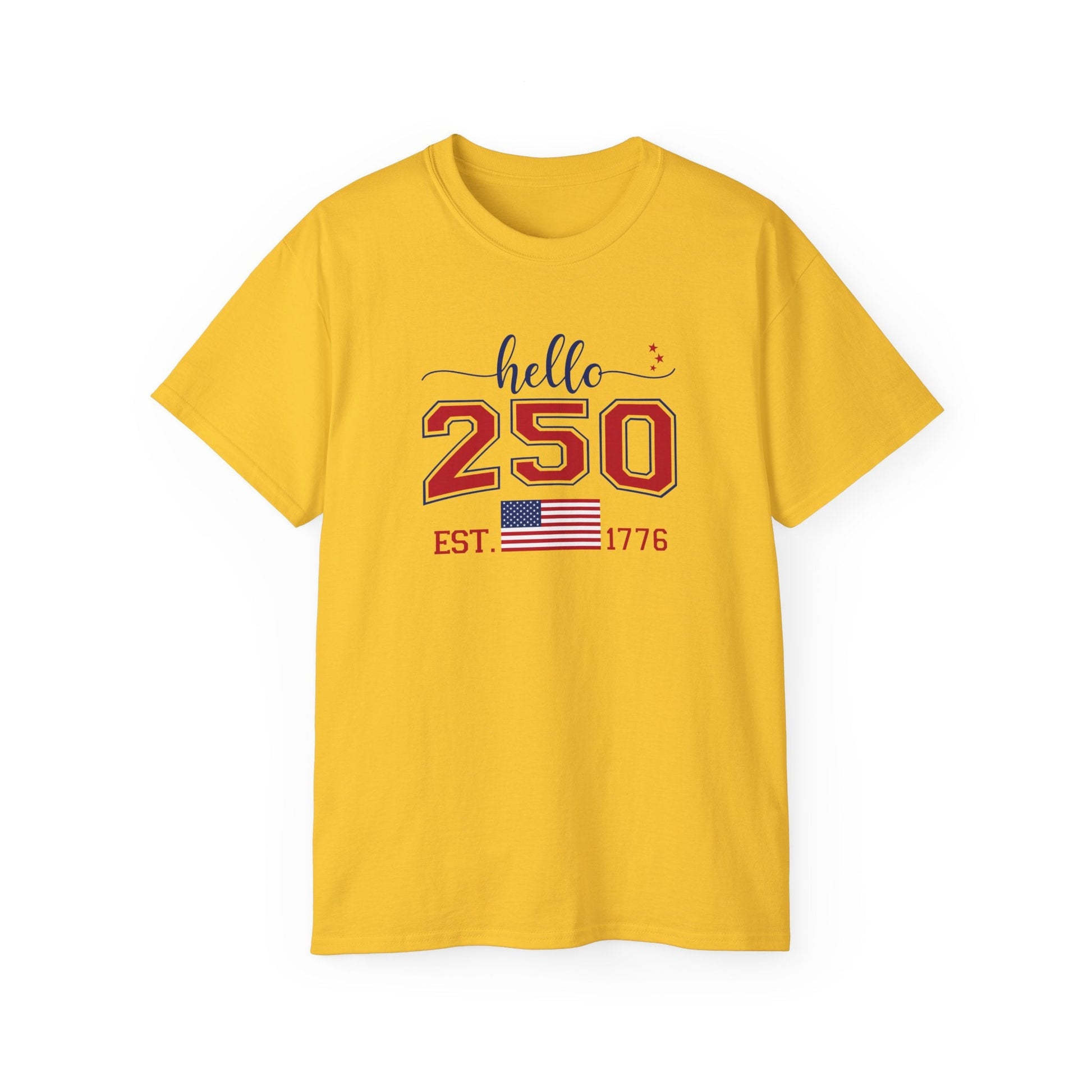 Hello, 250th Anniversary T-Shirt (America Strong) - PatriotDepot.com