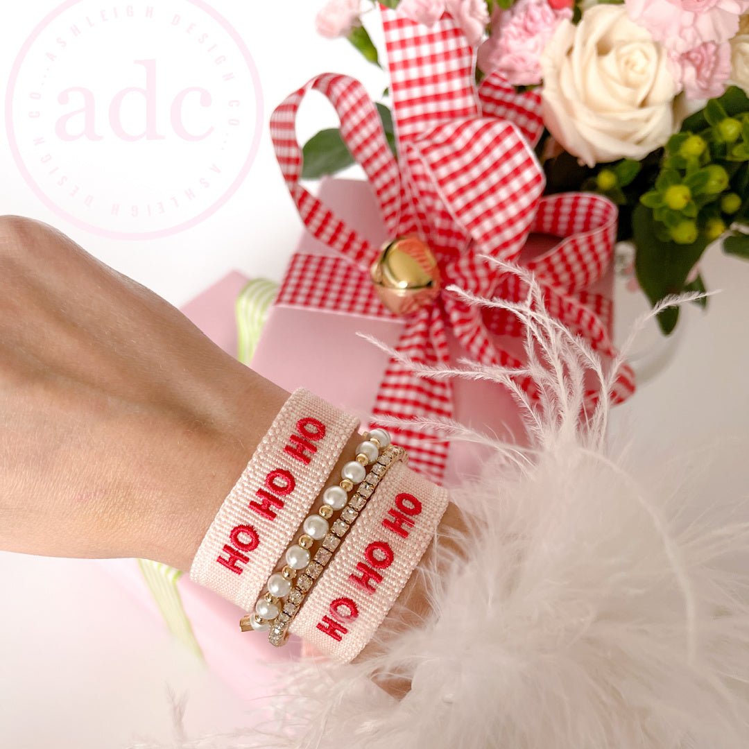 Ho Ho Ho Holiday Woven Bracelet | Blush & Red - PatriotDepot.com