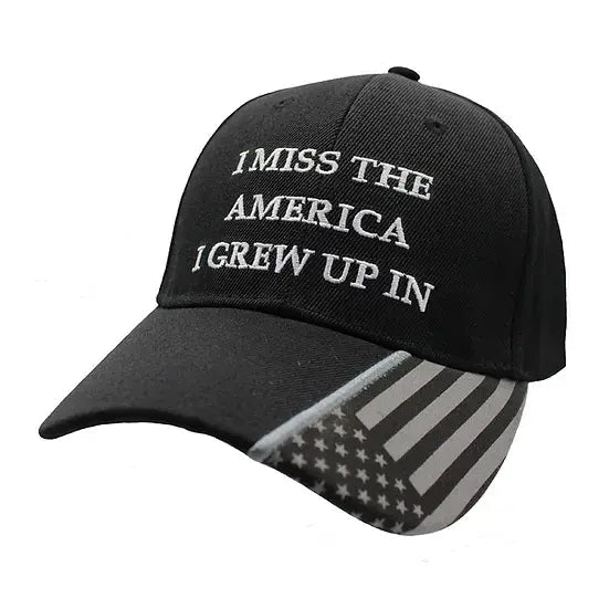 I Miss the America I Grew Up In Embroidered Hat w/ flag bill (Black) - PatriotDepot.com
