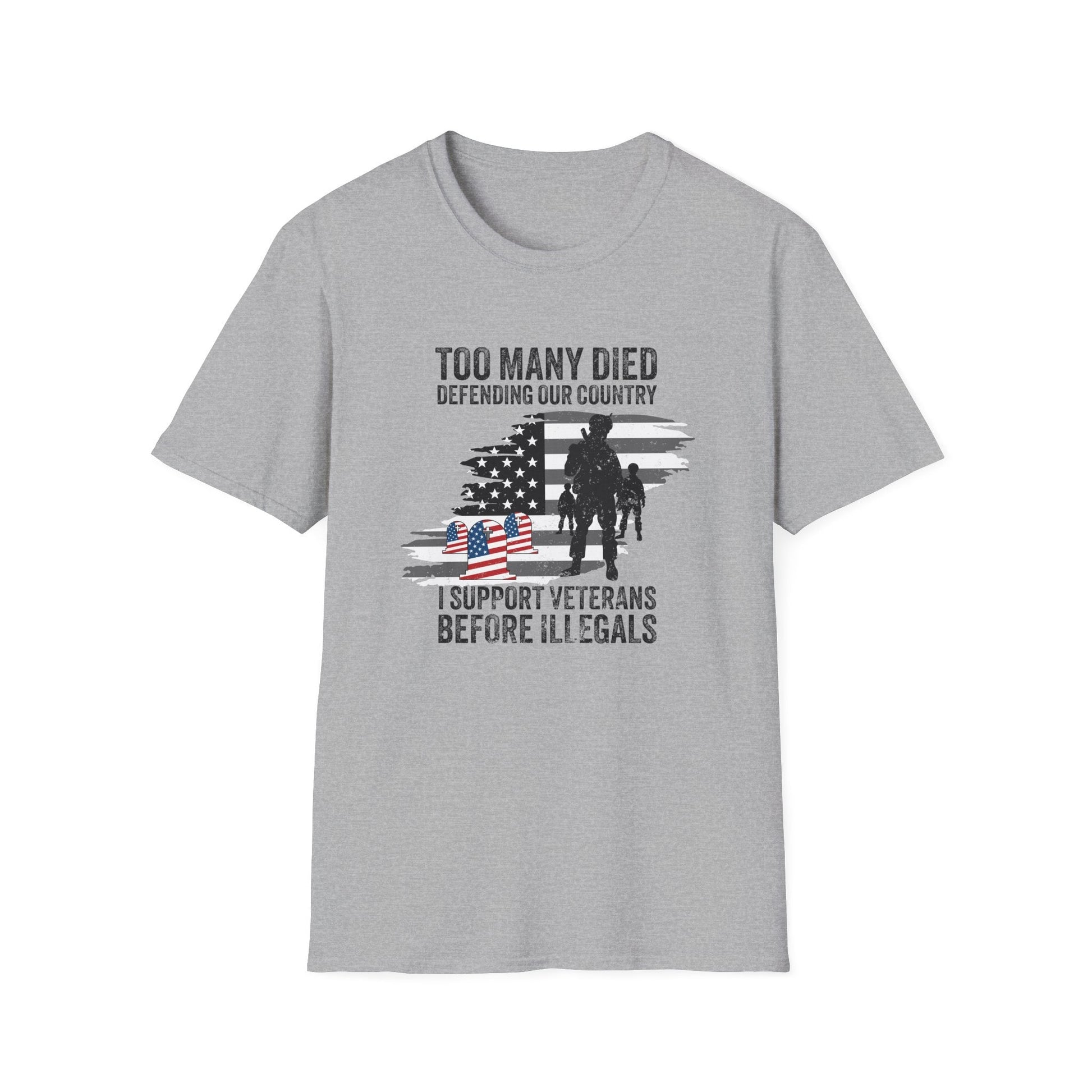 I Support Veterans Before Illegals T-Shirt - PatriotDepot.com