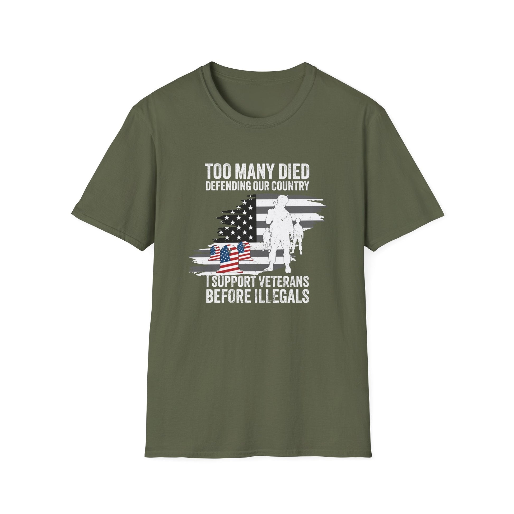 I Support Veterans Before Illegals T-Shirt - PatriotDepot.com
