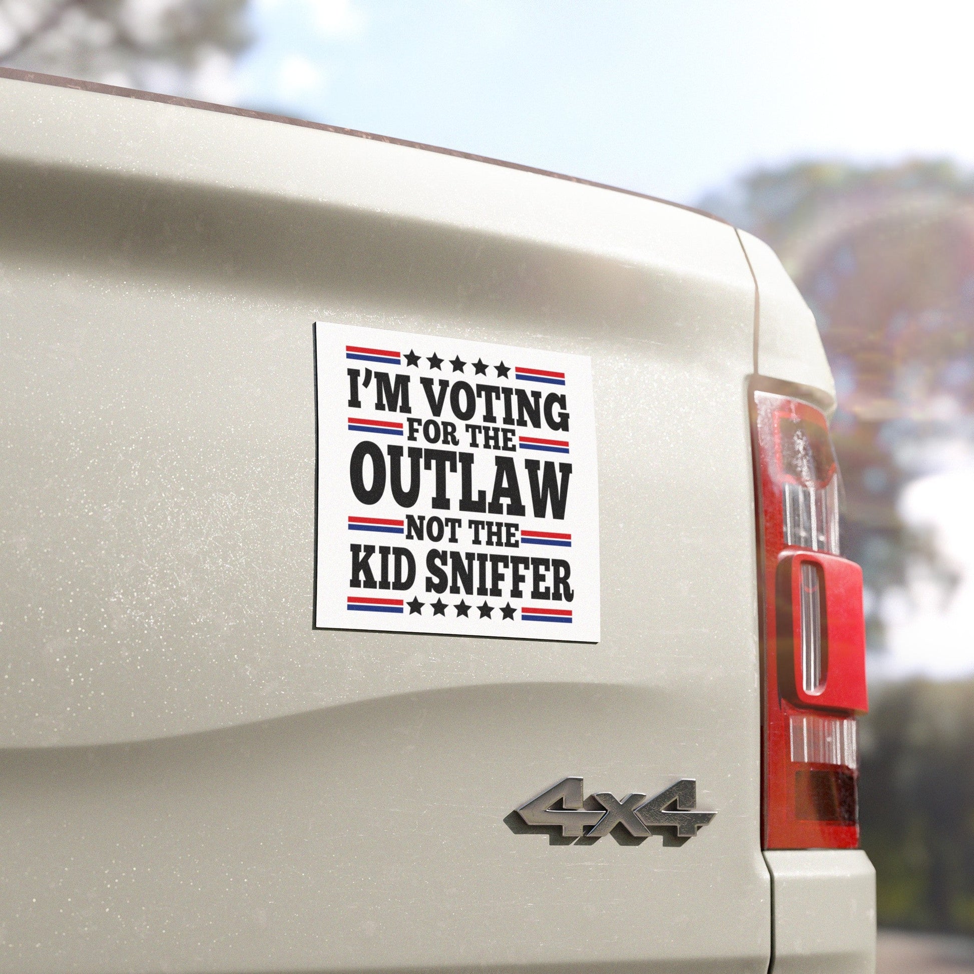 I'm Voting for the Outlaw Not the Kid Sniffer Car Magnet - PatriotDepot.com