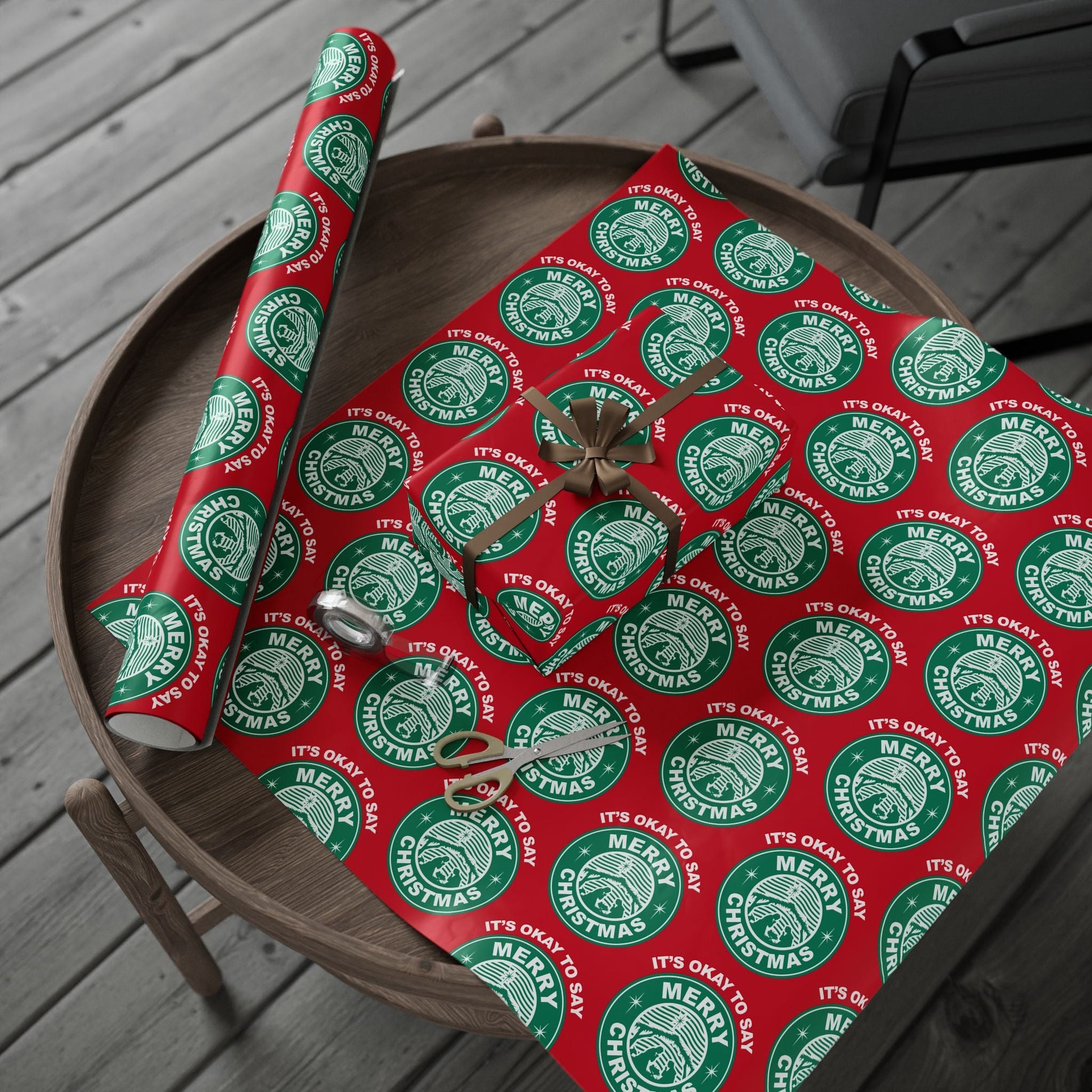 It's Okay To Say Merry Christmas Custom Wrapping Paper Roll - PatriotDepot.com