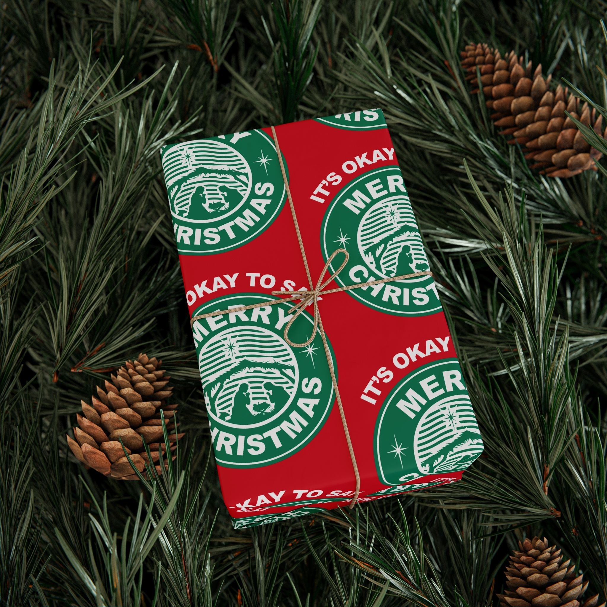 It's Okay To Say Merry Christmas Custom Wrapping Paper Roll - PatriotDepot.com