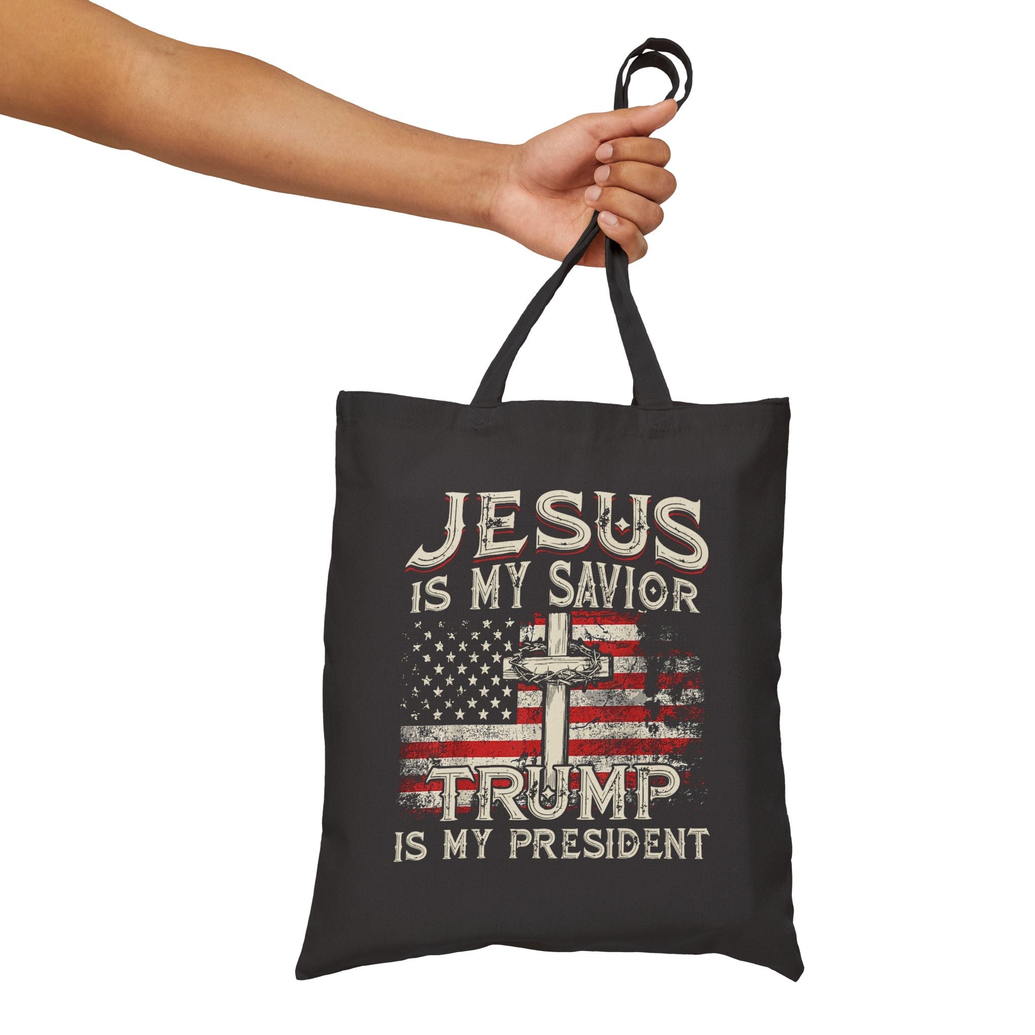 Jesus is My Savior Trump is My President Custom Canvas Tote Bag - PatriotDepot.com